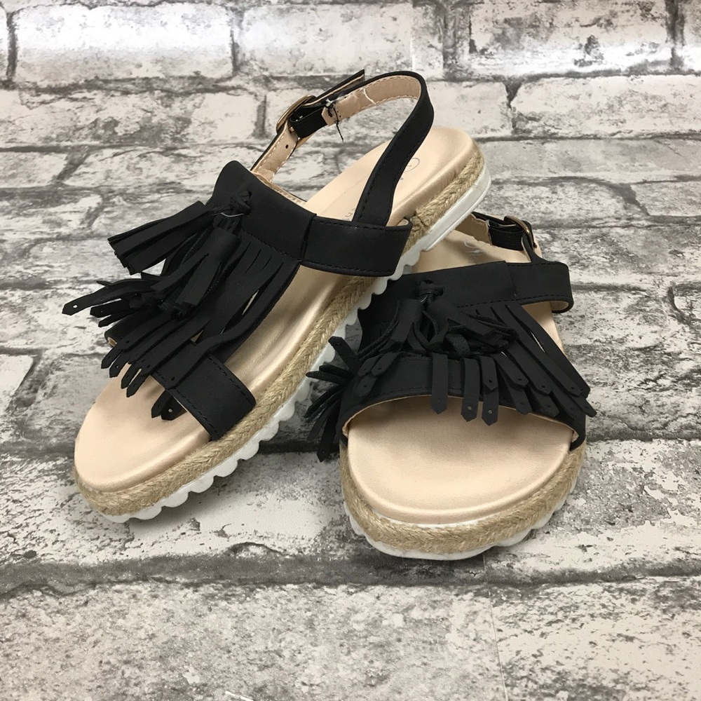 Girl's Black Espadrille Fringe Gladiator Sandals